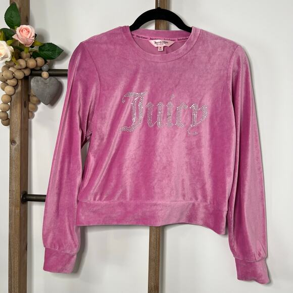 Juicy Couture Sleep Pink Jeweled Velour Sweatshirt Size Medium - Picture 1 of 6